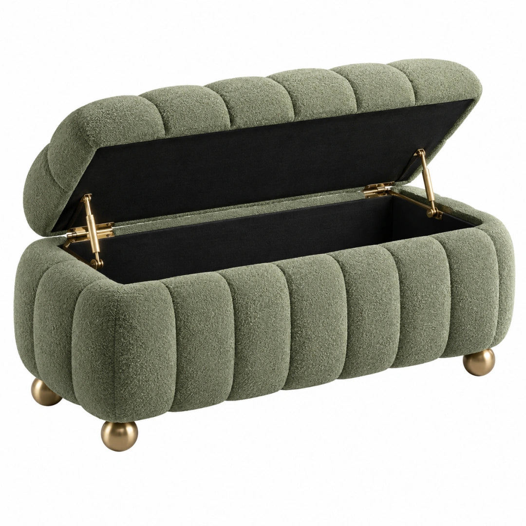 Aufbewahrungsbank 100 x 45 x 45 cm Bouclé Grün mit Klappdeckel