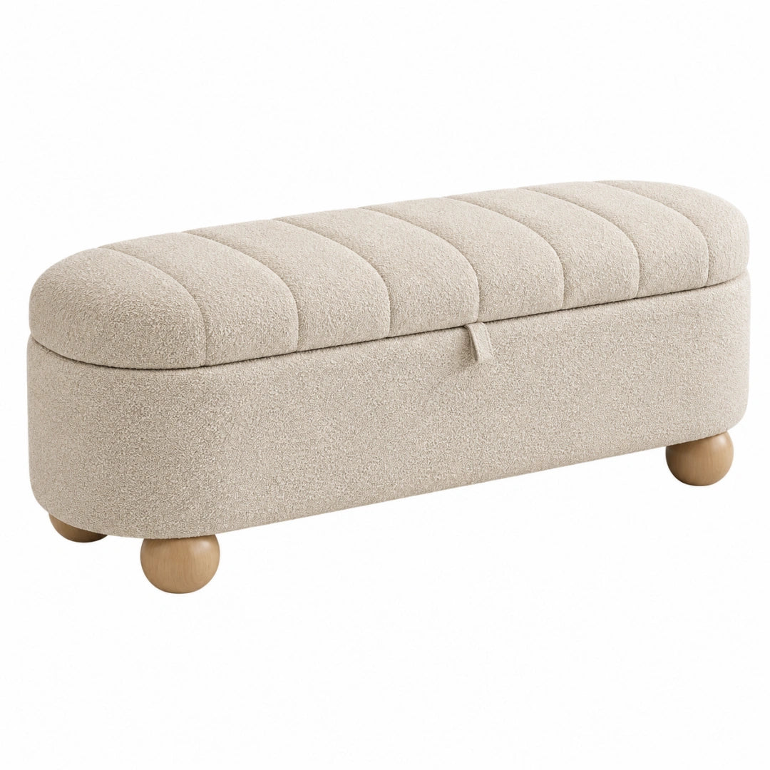 Aufbewahrungsbank 100 x 40 x 45 cm Bouclé Beige Holzfüße gepolstert