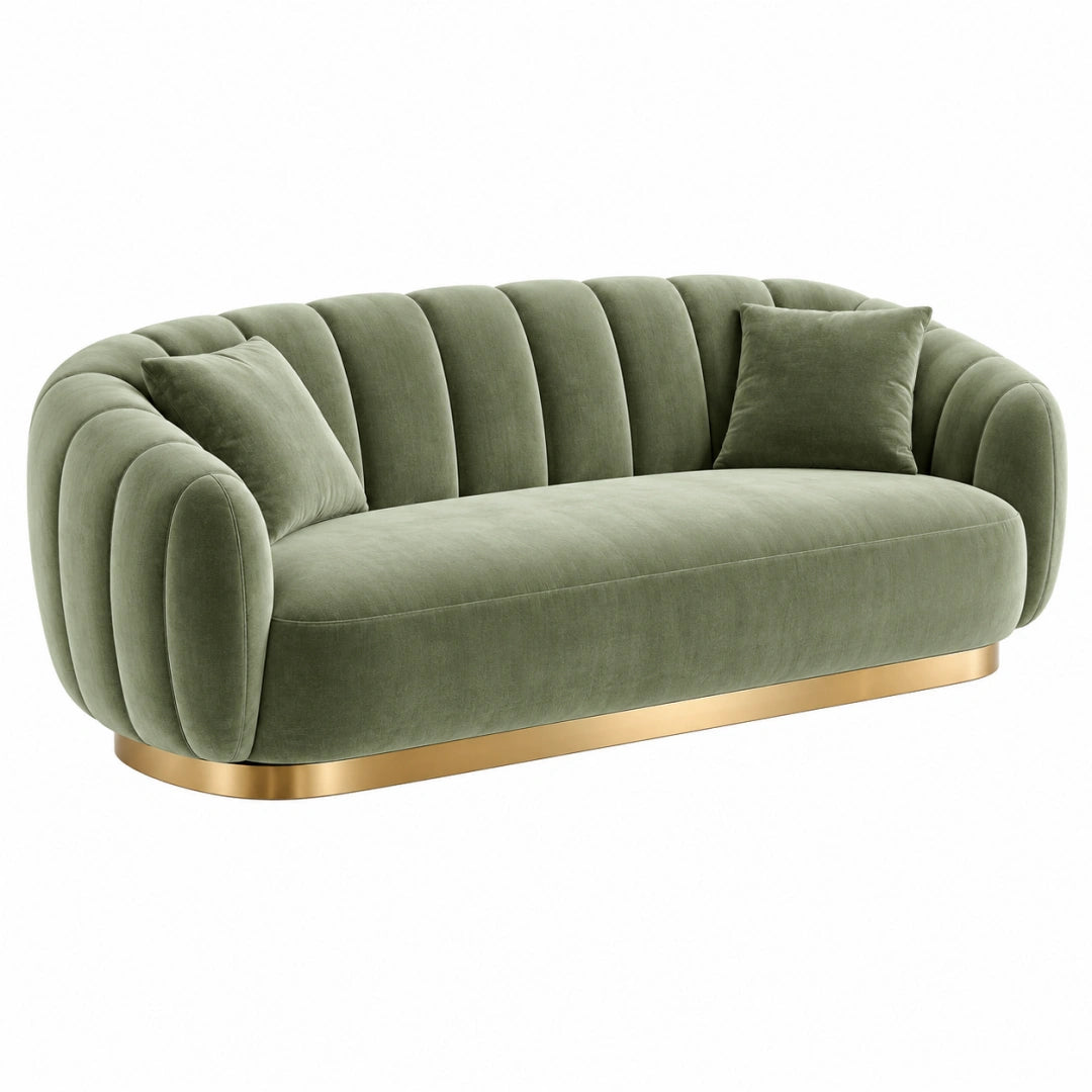 2-Sitzer Sofa 180 x 92 x 78 cm Samt Olivgrün mit Metallfuß - Art Déco