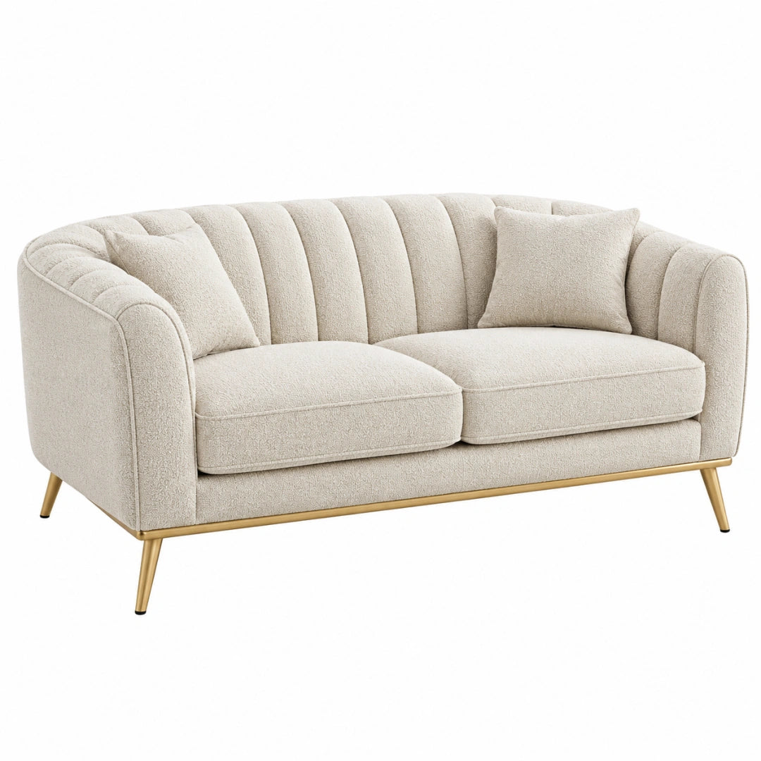2-Sitzer Sofa 170 x 85 x 78 cm in Creme mit Bouclé-Bezug und Metallfüßen