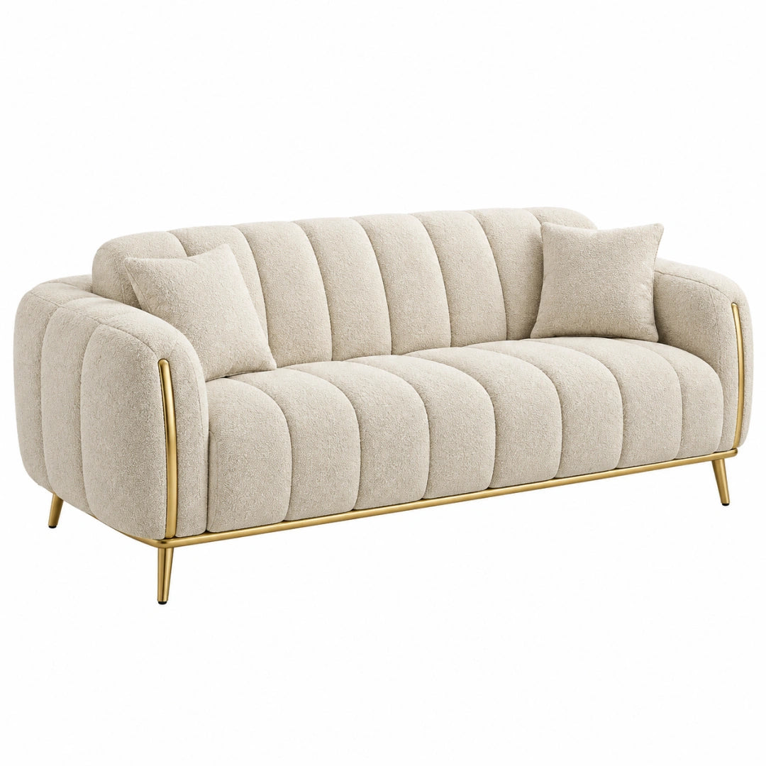 2-Sitzer Sofa 180 x 85 x 78 cm Bouclé Creme Gold gepolstert